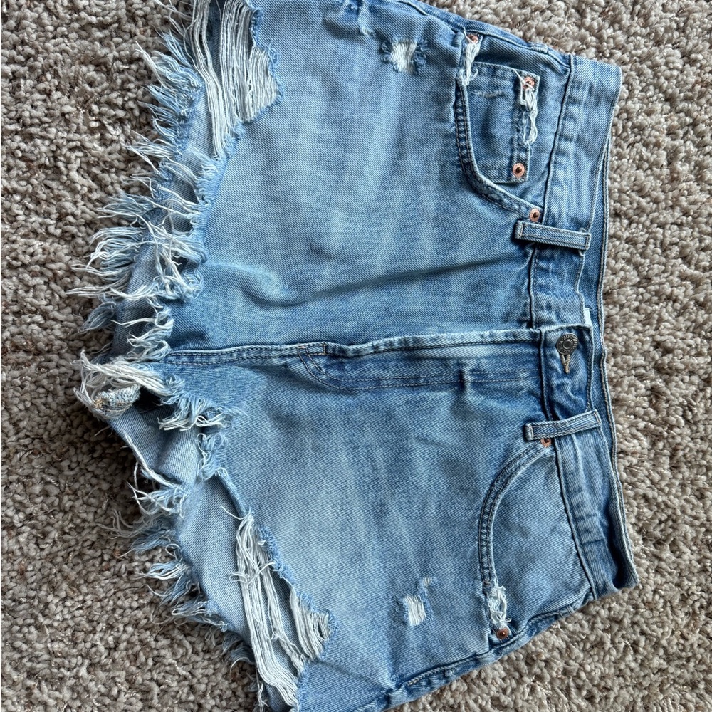 Zara Blue Jean Shorts with Distressed Hem